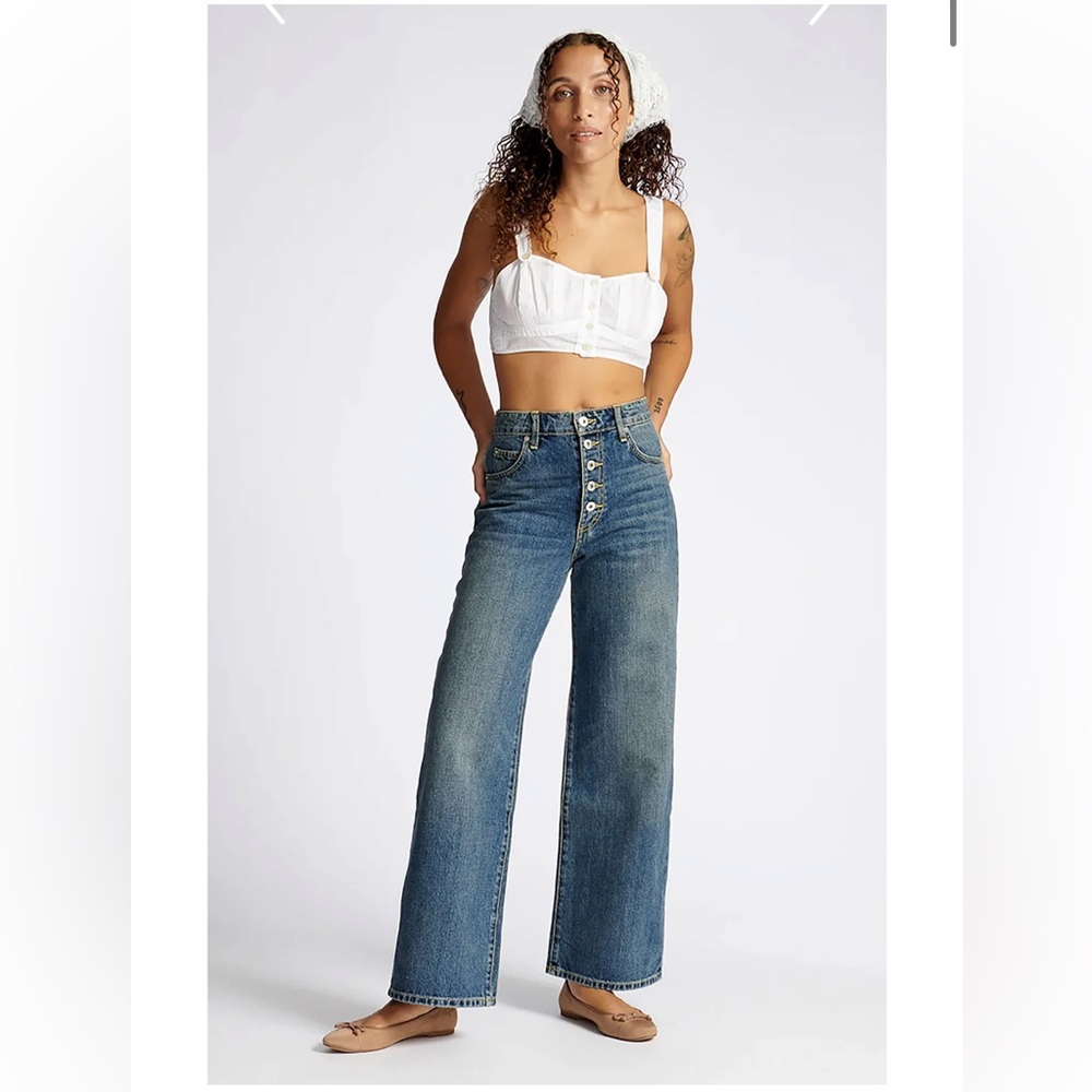 Eve Denim Dark-Medium Wash Wide Leg Jeans - Charlotte Culotte Jeans 25W